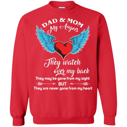Dad And Mom My Angels They Watch Over My Back Family T-shirt Red