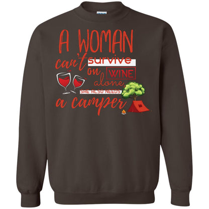 A Woman Cannot Survive On Wine Alone, She Also Needs A Camper Shirt Dark Chocolate