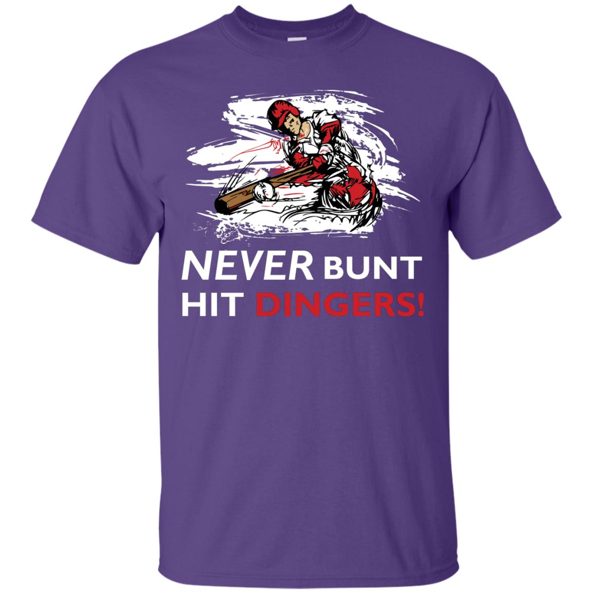 Baseball Lover T-shirt Never Bunt Hit Dingers Purple