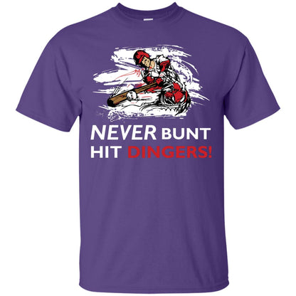 Baseball Lover T-shirt Never Bunt Hit Dingers Purple