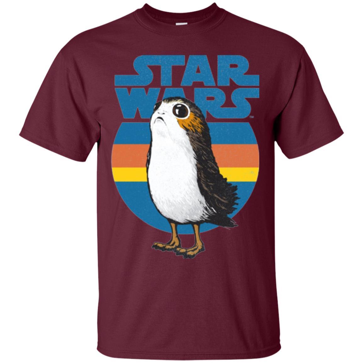 Film T-shirt Star Wars Last Jedi Porg Retro Stripes Logo Graphic Maroon