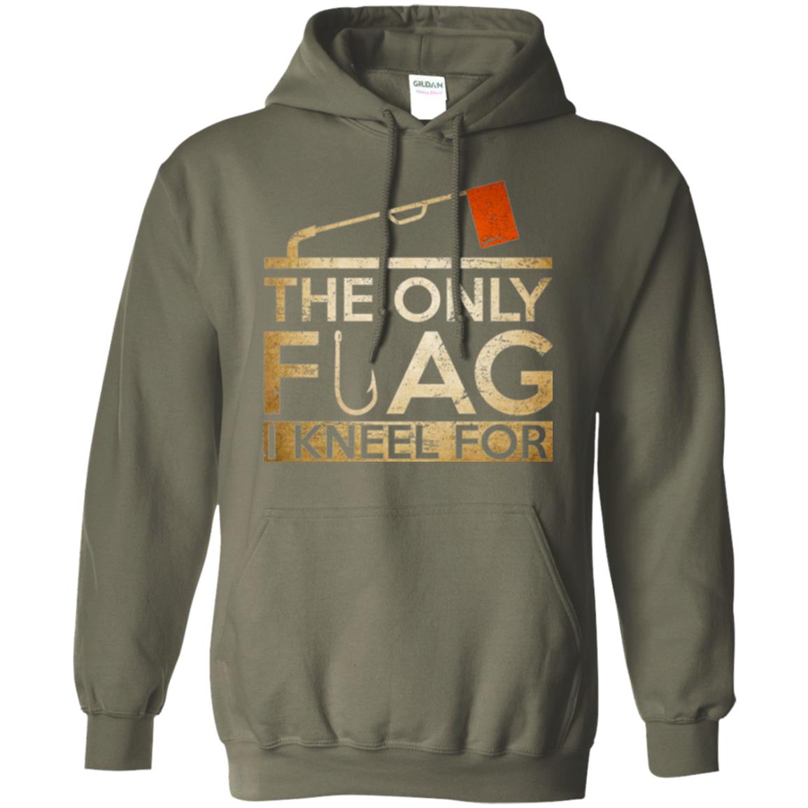 Ice Fishing T-shirt The Only Flag I Kneel For Military Green