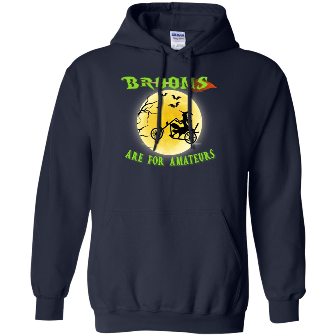 Brooms Are For Amateurs Witches Ride A Motorcycle Funny Halloween Shirt Navy