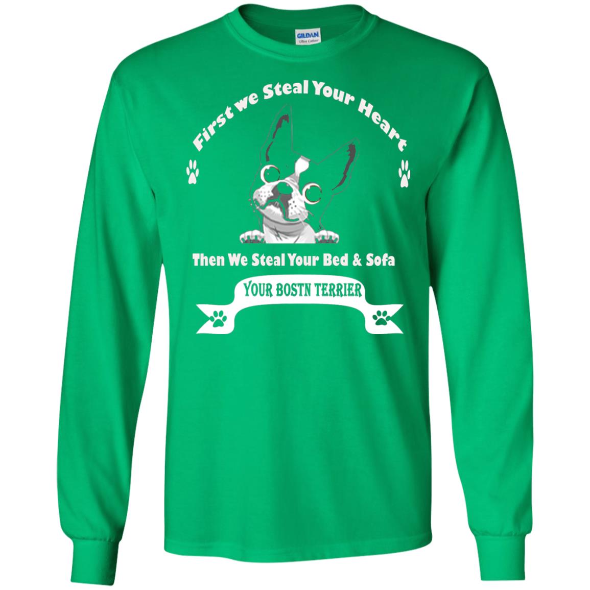 Frist We Steal Your Heart Boston Terrier T-shirt Irish Green