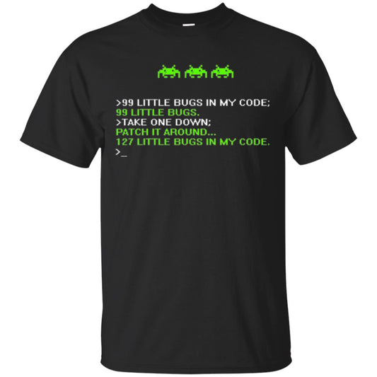 Programmer T-shirt 99 Little Bugs In My Code Black