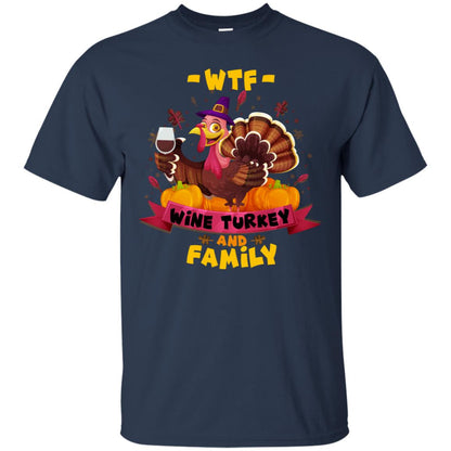 Turkey Wine Family Thanksgiving Drinking Gift Shirt For Family Navy