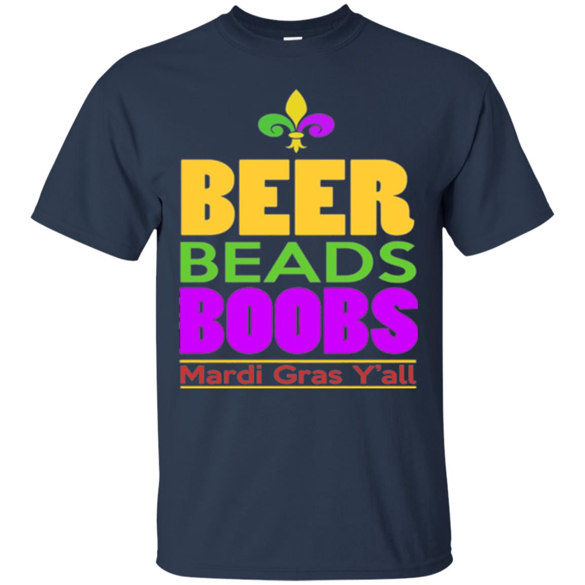 Mardi Gras T-shirt Beer Beads Boobs Navy