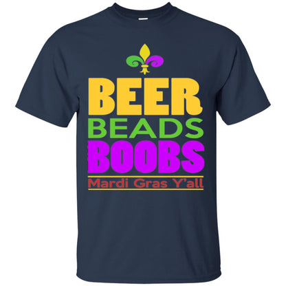 Mardi Gras T-shirt Beer Beads Boobs Navy