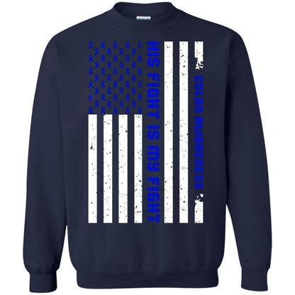 Colon Awareness His Fight Is My Fight Dark Blue Ribbon Stars Flag Of Usa Shirt Navy
