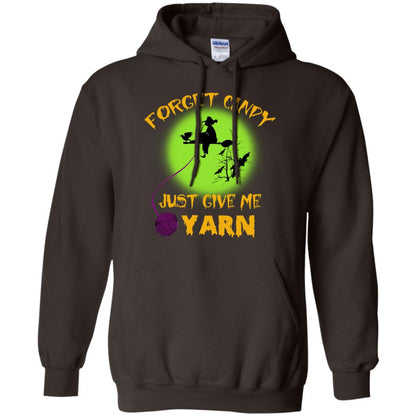 Forget Candy Just Give Me Yarn Crocheting Witches Halloween Shirt Dark Chocolate