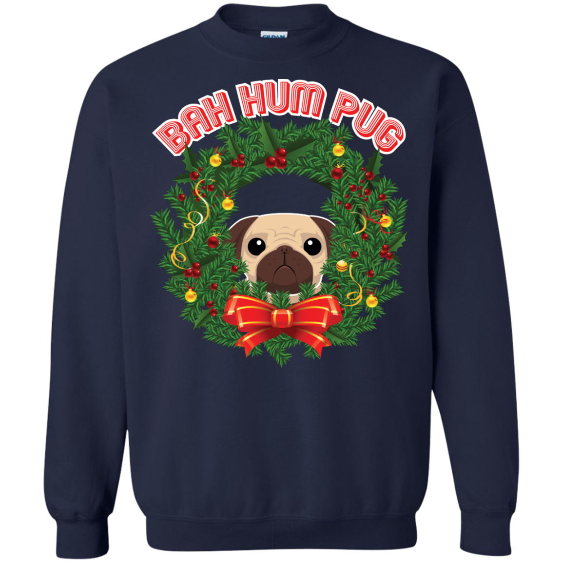 Christmas T-Shirt Bah Hum Pug Navy