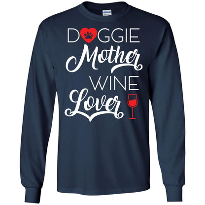 Doggie Mother Wine Lover Dog And Wine Gift Shirt For Mom Navy