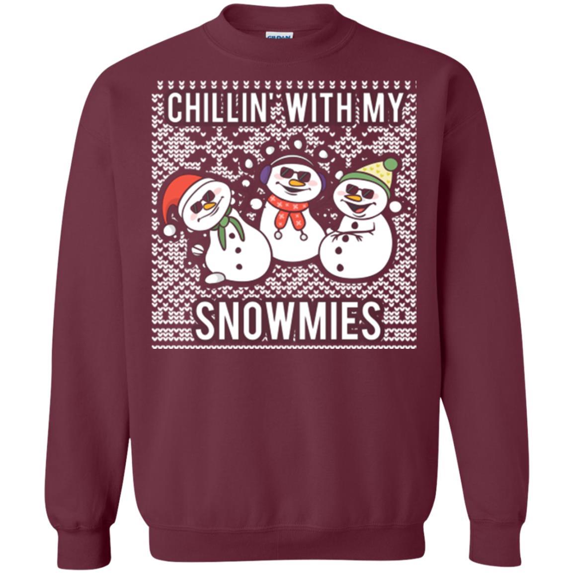 Christmas T-shirt Chillin' With My Snowmies Maroon