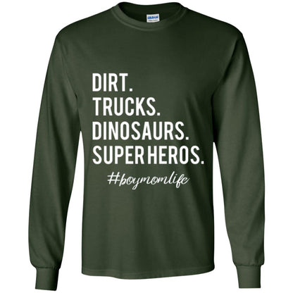 Dirt Trucks Dinosaurs Super Heros #boymomlife Mommy T-shirt Forest Green