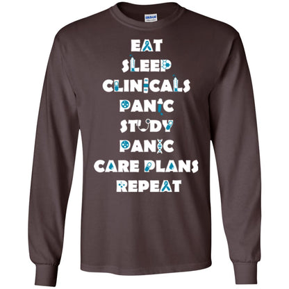 Nurse Student T-shirt Eat Sleep Clinicals Panic Study Panic Care Plans Repeat Dark Chocolate