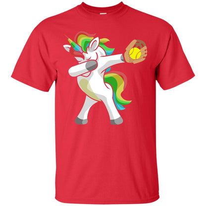 Dabbing Unicorn Softball T-shirt Funny Dabbing Red