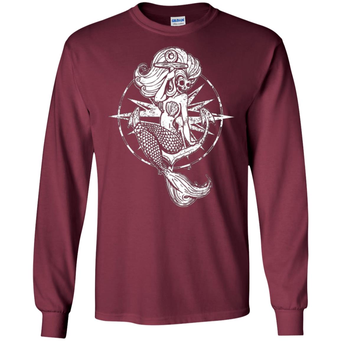 Mermaid Lover T-shirt Skull Mermaid Maroon