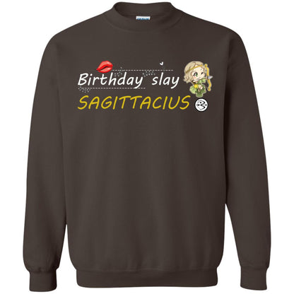 Cute Sagittarius Girl Birthday Lip Slay T-shirt Dark Chocolate