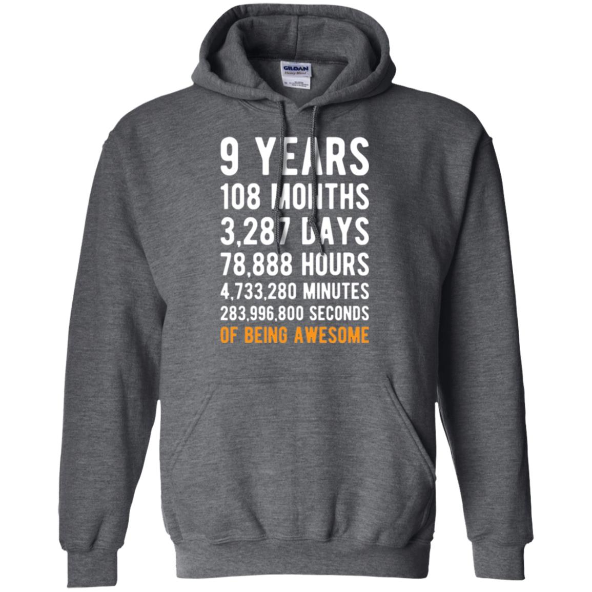 9th Birthday T-shirt 9 Years Old Being Awesome Dark Heather