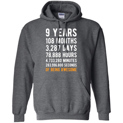 9th Birthday T-shirt 9 Years Old Being Awesome Dark Heather
