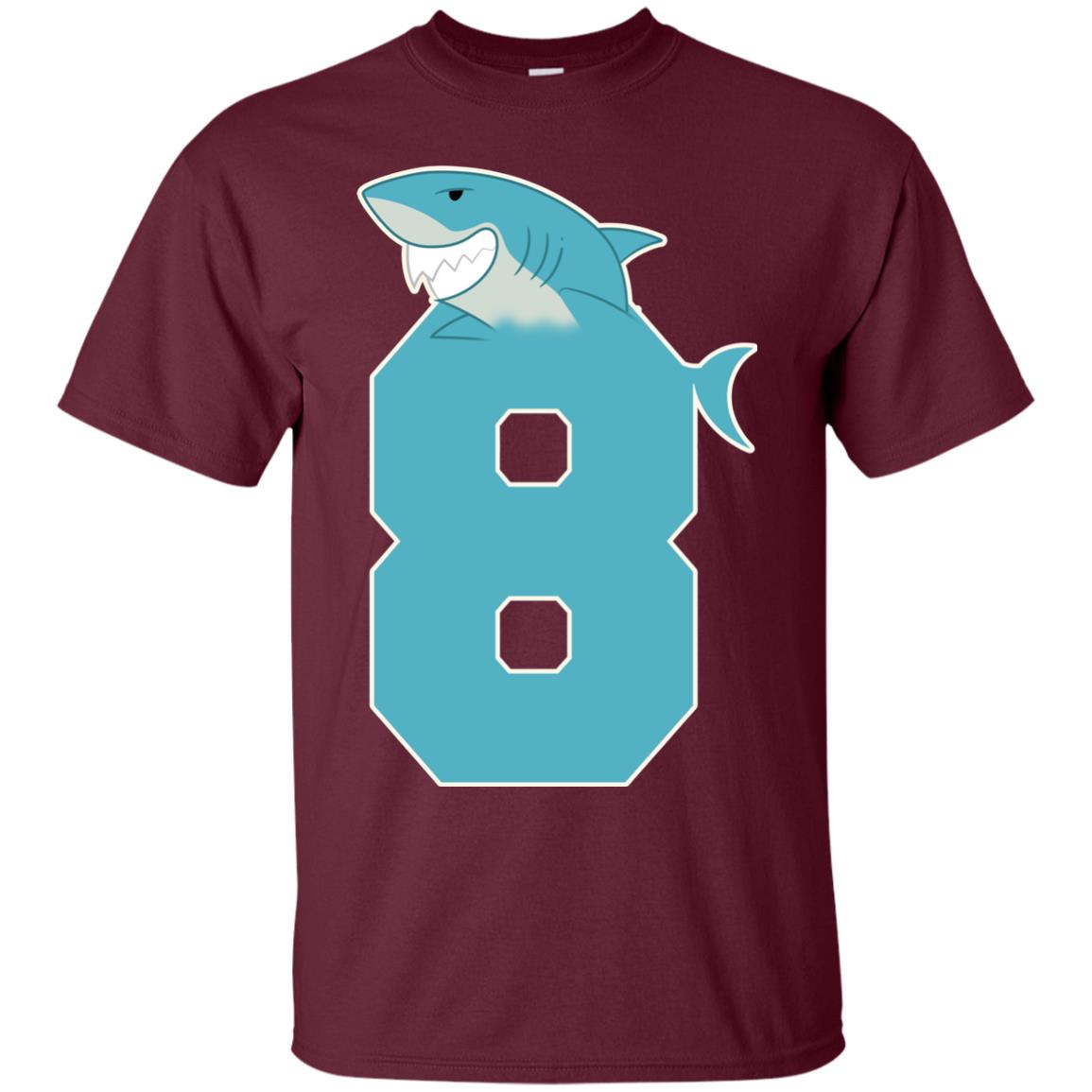 8th Birthday Shark Party Shirt Maroon