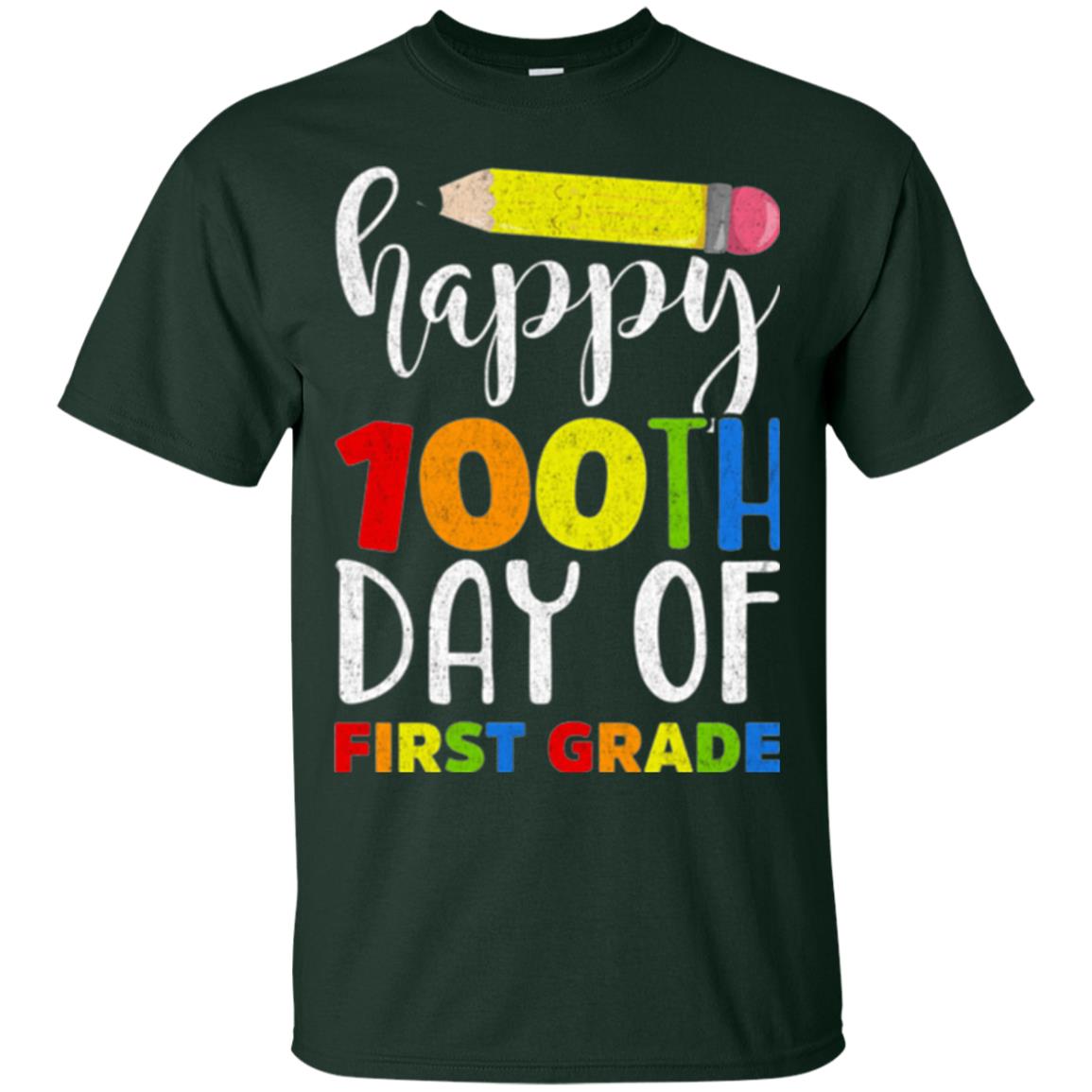 Children T-shirt Happy 100th Day Of First Grade Forest Green