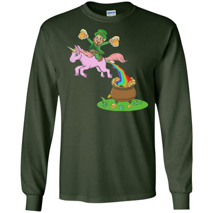 Leprechaun Riding A Unicorn Funny St Patricks Day T-shirt Forest Green