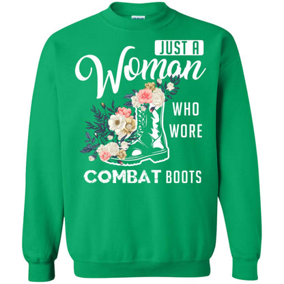 Just A Woman Who More Combat Boots Female Veteran T-shirt Irish Green
