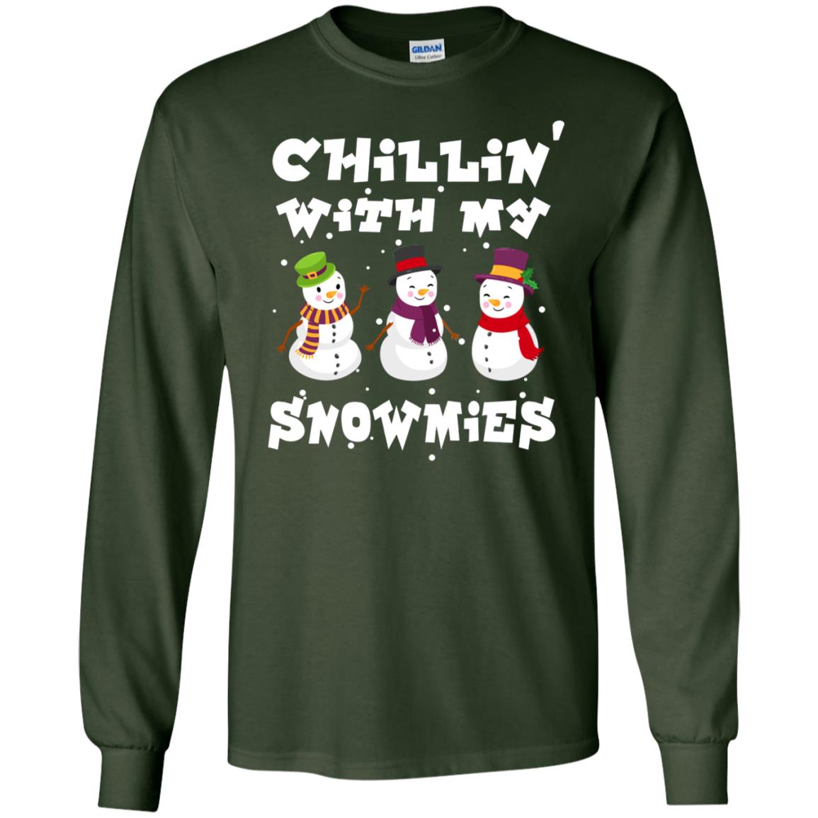 Chillin' With My Snowmie Snowman X-mas Gift Shirt For Mens Womens Kids Forest Green