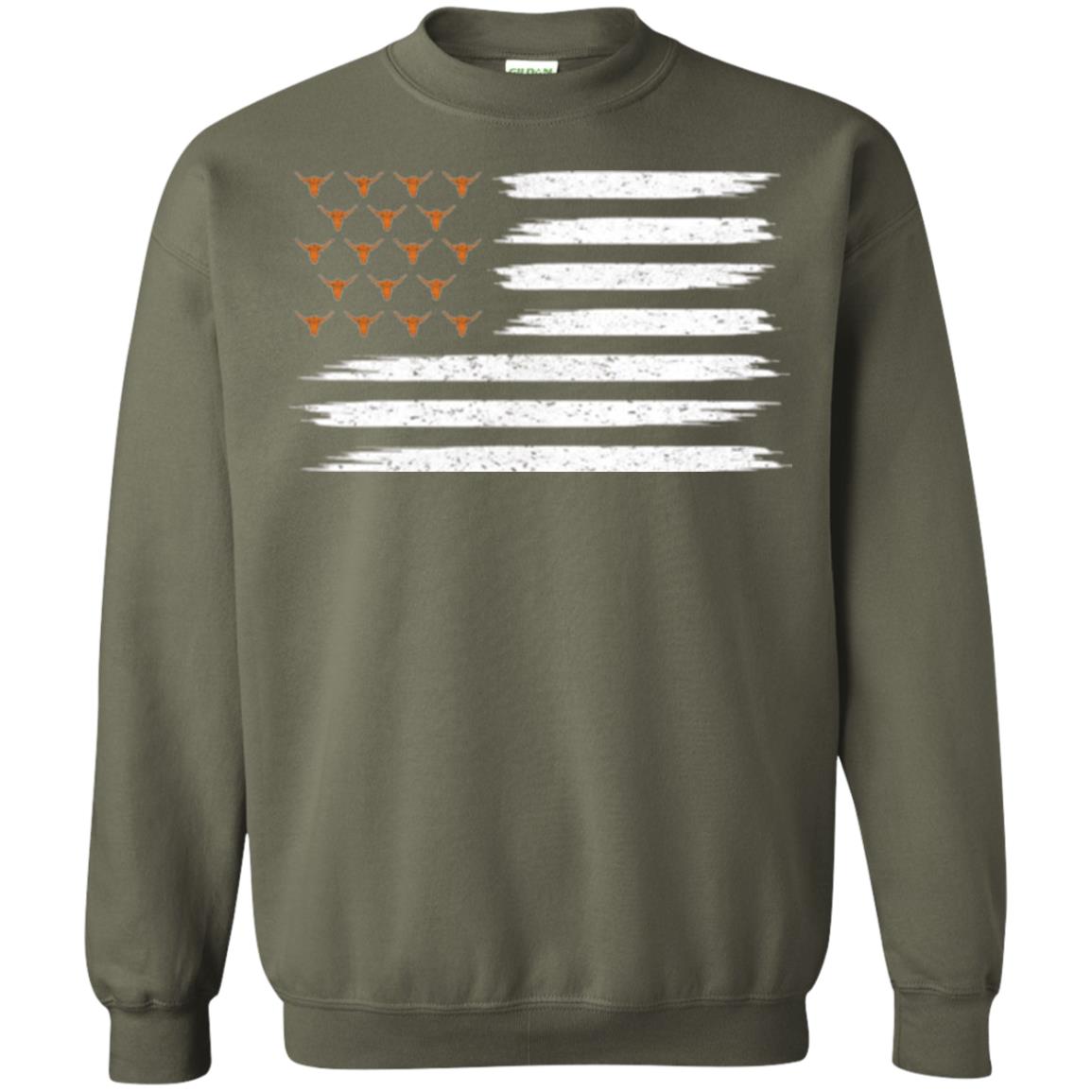 Vintage Texas United Longhorn Flag T-shirt Military Green