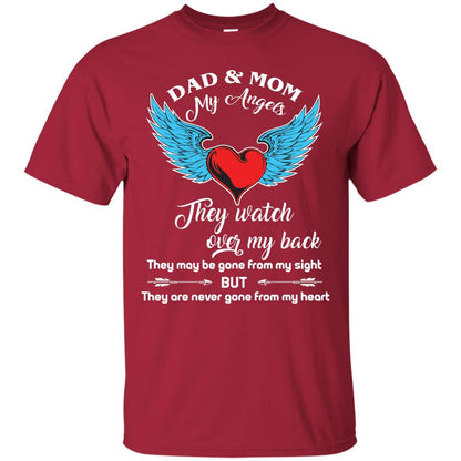 Dad And Mom My Angels They Watch Over My Back Family T-shirt Cardinal