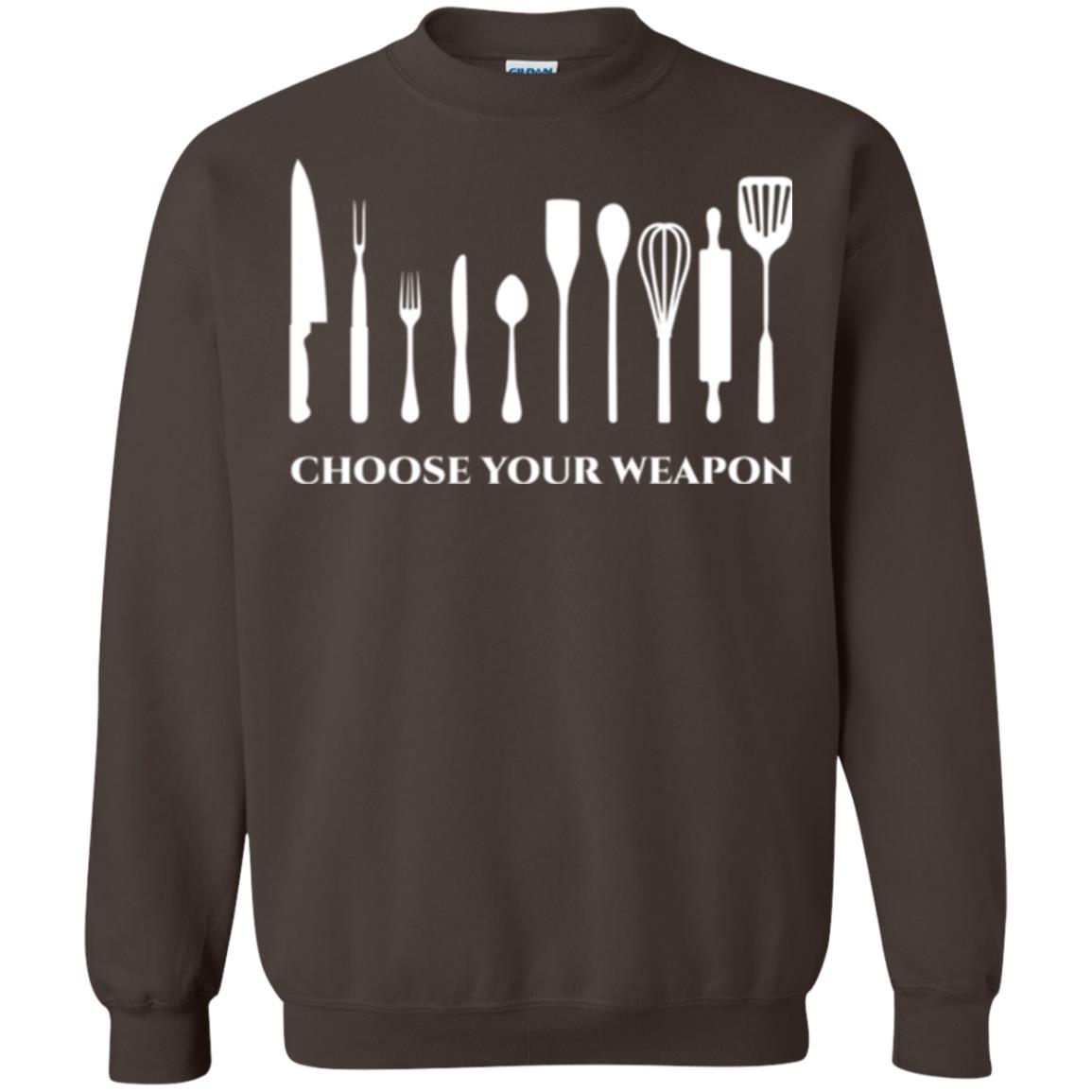 Chef Kitchen Cutlery T-shirt Choose Your Weapon Dark Chocolate
