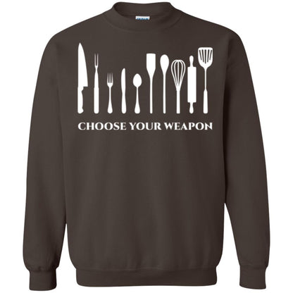 Chef Kitchen Cutlery T-shirt Choose Your Weapon Dark Chocolate