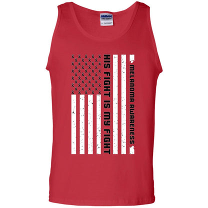 Melanoma Awareness His Fight Is My Fight Black Ribbon Stars Flag Of Usa Shirt Red