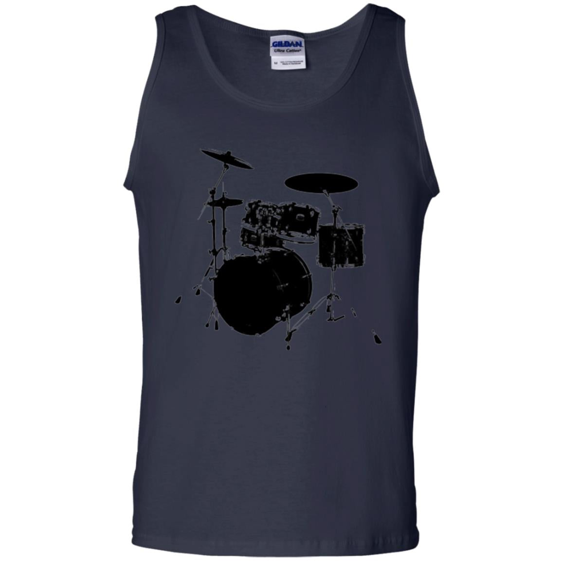 Drum Lovers T-shirt Drum Kit Stencil Print Navy