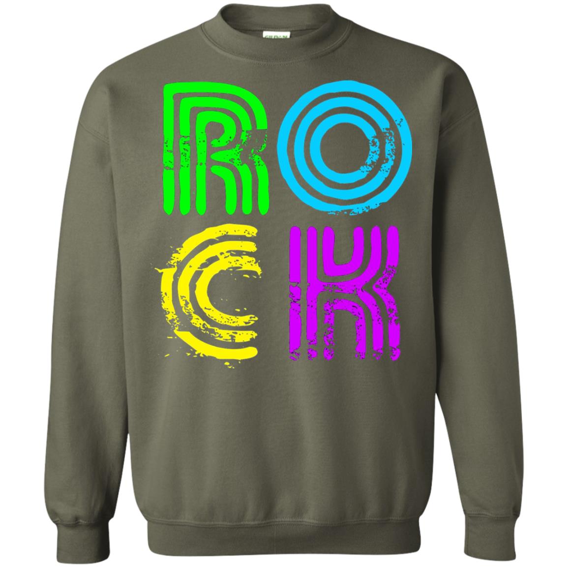 Bright Neon Colours Rock 80_s Retro Theme T-shirt Military Green
