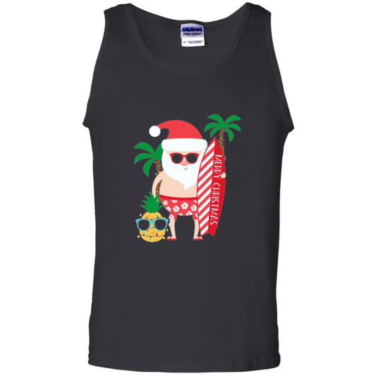 Christmas T-shirt Santa Claus Surfing Hawaiian Black