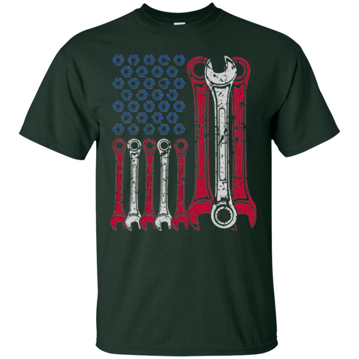 Mechanic T-shirt Usa Red White Blue American Flag Forest