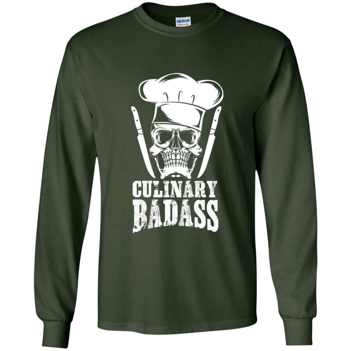 Culinary Badass Funny Chef Skull Knifes Cooking Tshirt Forest Green