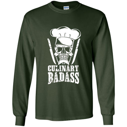 Culinary Badass Funny Chef Skull Knifes Cooking Tshirt Forest Green