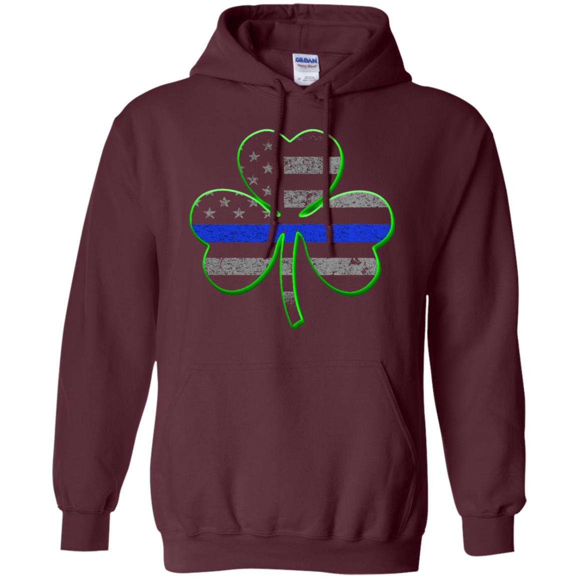Thin Blue Line St Patrick_s Day Clover T-shirt Maroon