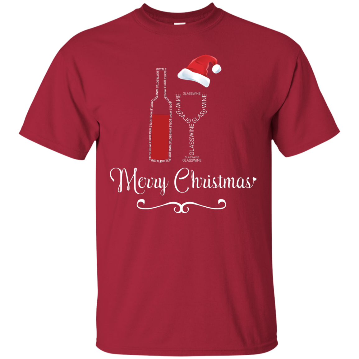 Christmas T-shirt Merry Christmas With Wine Botle And Glass Wine Cardinal