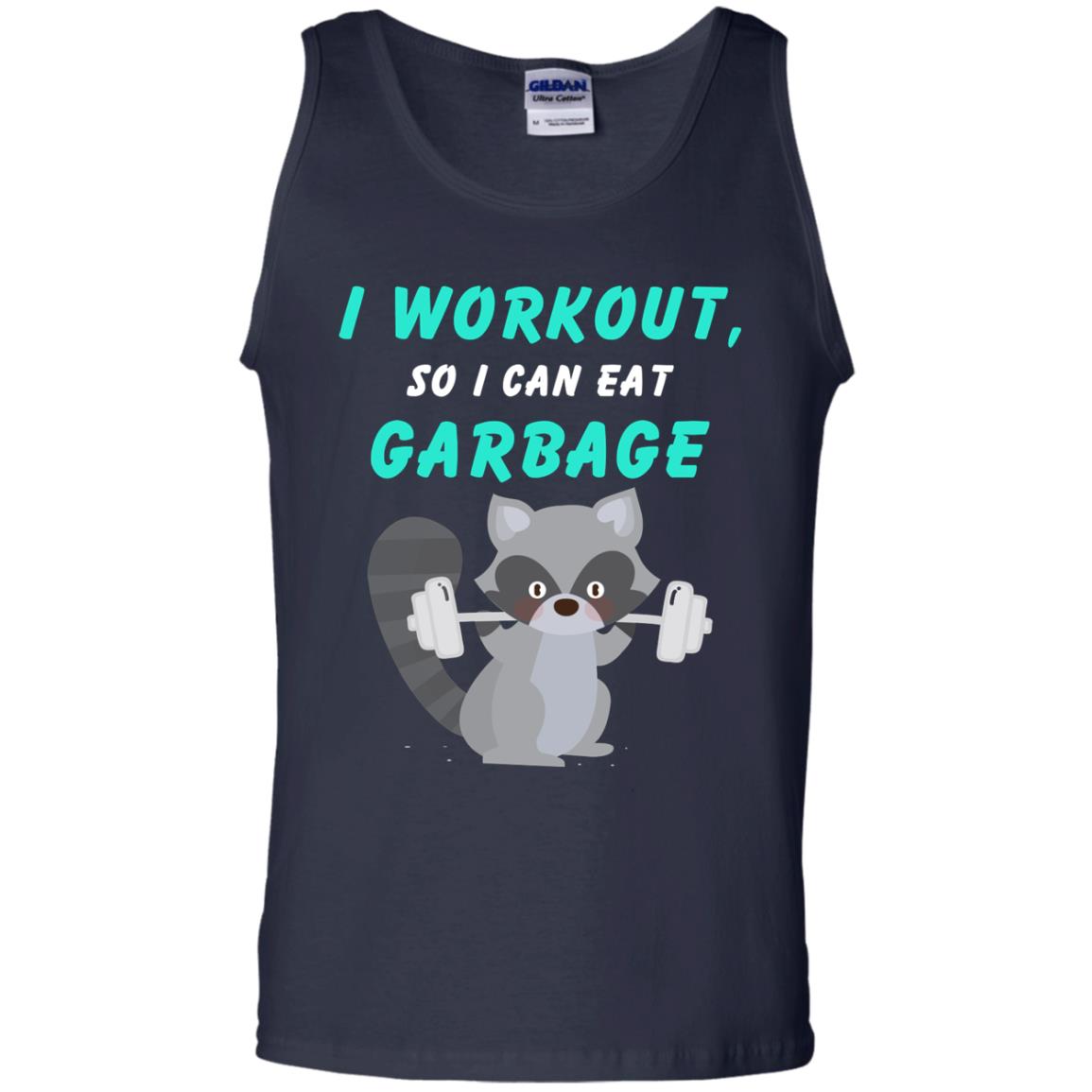 I Workout So I Can Eat Garbage Funny Gym Raccoon Shirt Navy