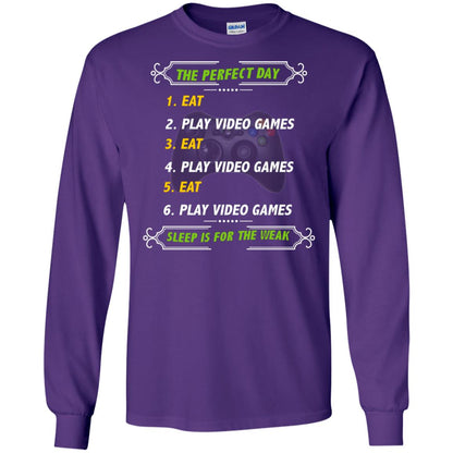 The Perfect Day Eat Play Video Games Sleep For The Weak Gaming Gift Shirt Purple