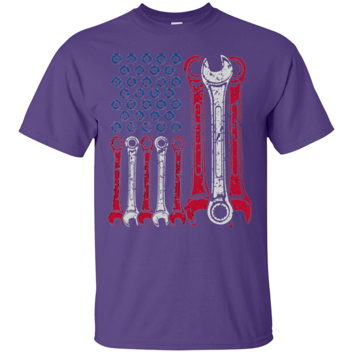 Mechanic T-shirt Usa Red White Blue American Flag Purple