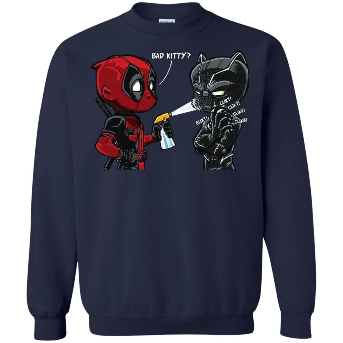 Deadpool Black Panther Bad Kitty Film Lover T-shirt Navy