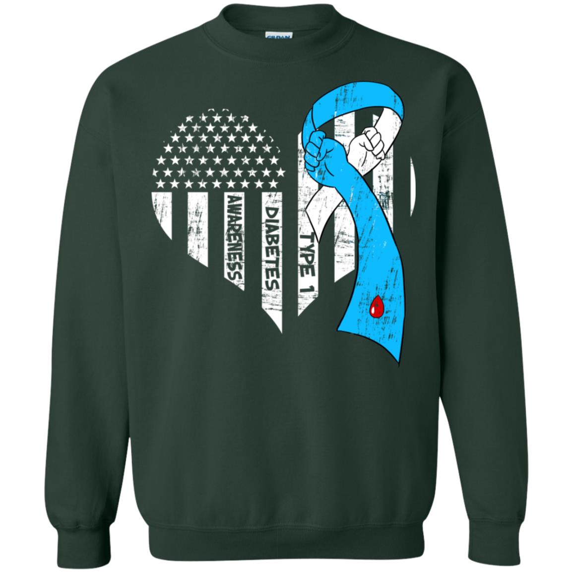Diabetes Awareness Type 1 Ribbon Flag Shirt Forest Green