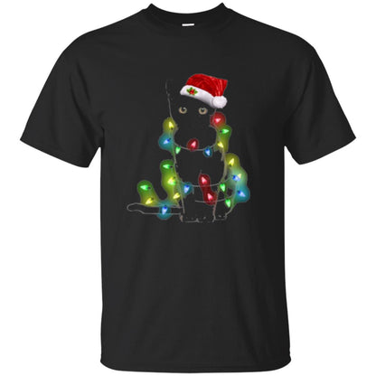 Christmas T-shirt Cat And Lights Black