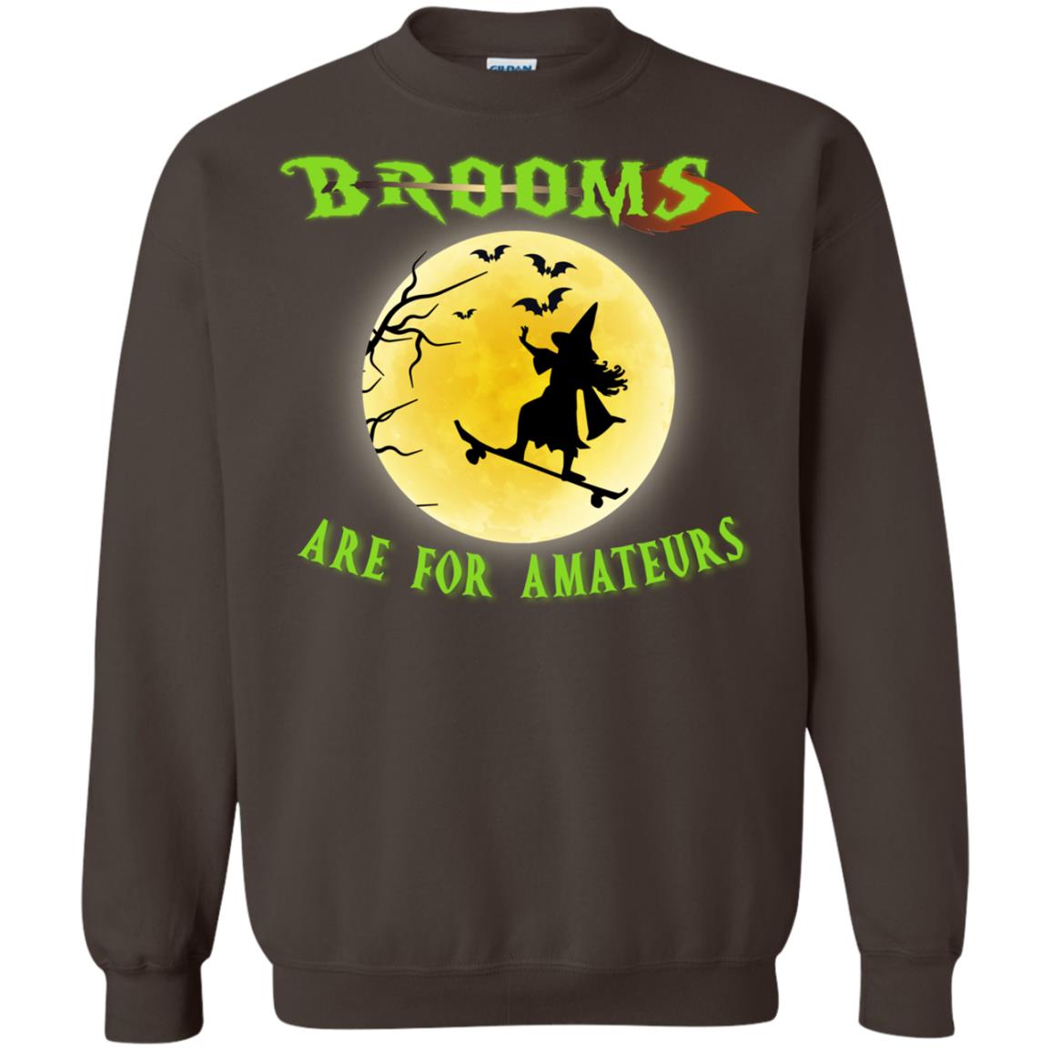 Brooms Are For Amateurs Witches Ride Skateboard Funny Halloween Shirt Dark Chocolate