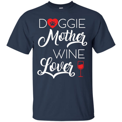 Doggie Mother Wine Lover Dog And Wine Gift Shirt For Mom Navy